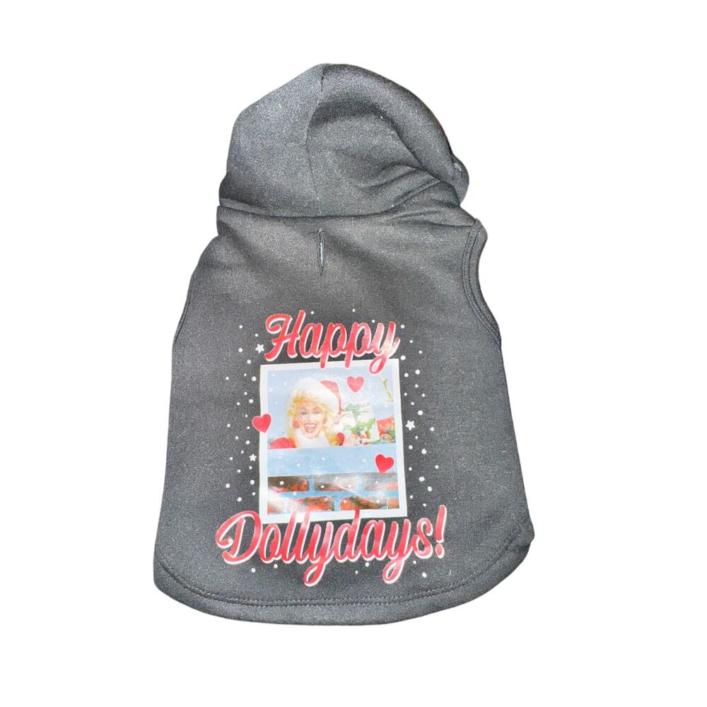 Doggy Parton Happy Dollydays Hoodie Dog's Size S Black Dolly Christmas NWT